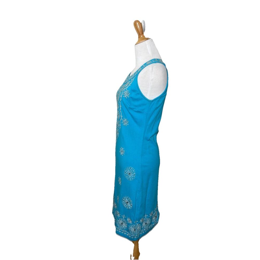 Vintage INC International Concepts Blue Silver Indian Sleeveless Dress Sz Small - Picture 2 of 5